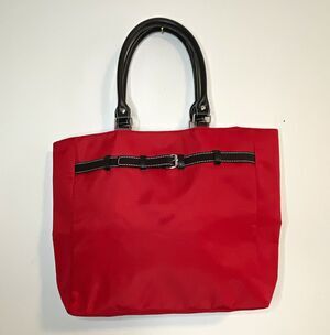 Allure Red Large Tote Bag & Pouch Black Double Handles Buckle Accent Magnetic